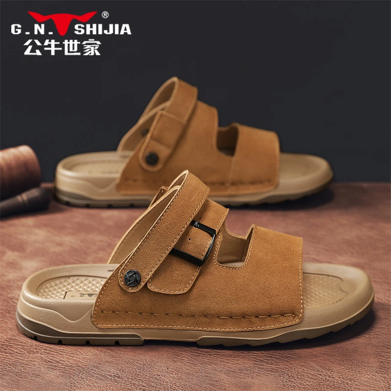 公牛世家男士拖鞋夏季外穿开车两用沙滩凉拖复古勃肯露趾凉鞋男款