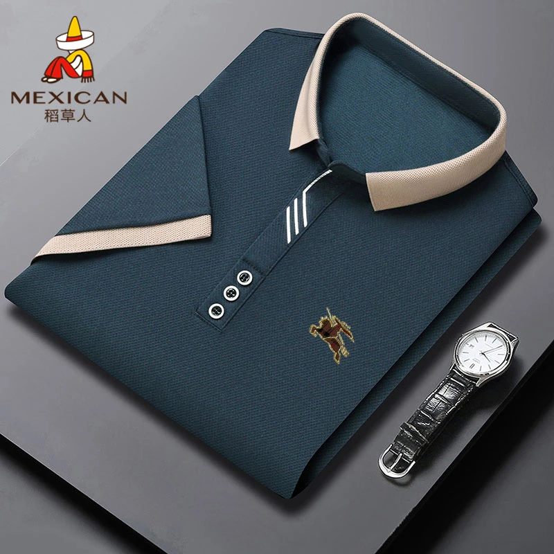 Mexican/稻草人夏季男士印花款半袖POLO衫商务休闲透气短袖t恤衫