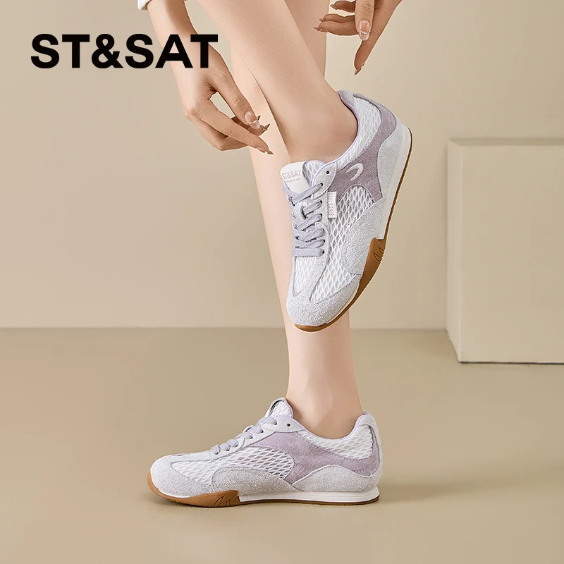 星期六时尚平底轻便水钻镂空阿甘鞋女2025夏季新款透气舒休闲板鞋