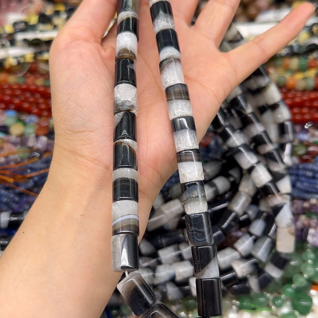 玛瑙/玉髓合金珠宝半成品水晶玛瑙10mm一条桶珠