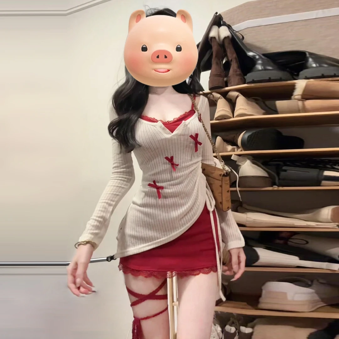 2025新款早秋季性感纯欲吊带连衣裙子女防晒罩衫辣妹包臀短裙套装