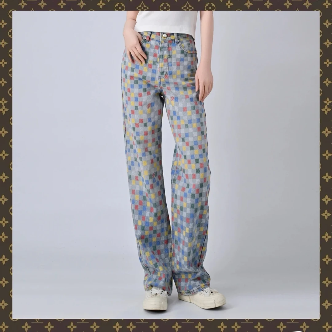 【YS定制】BL017 LLL 彩色格子牛仔短裤长裤女
