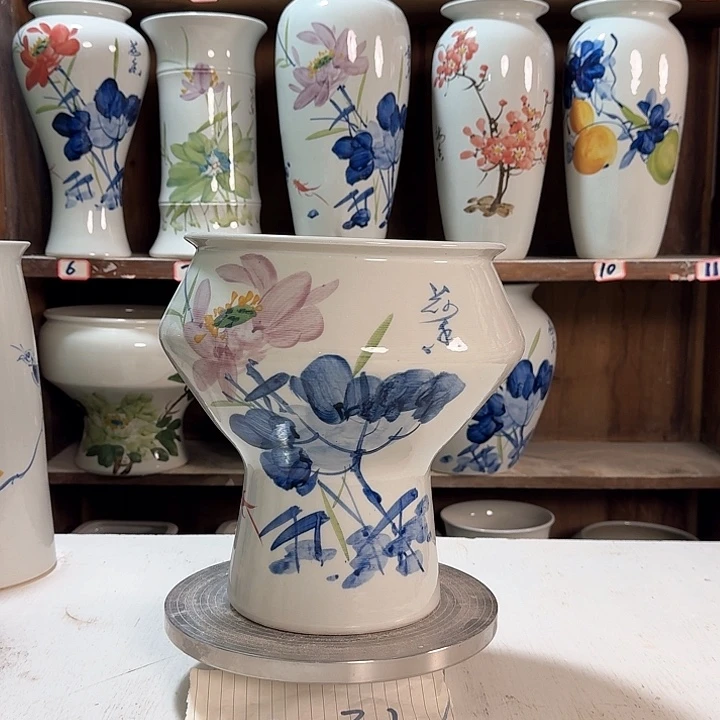 瓶高脚青花荷花新款陶瓷