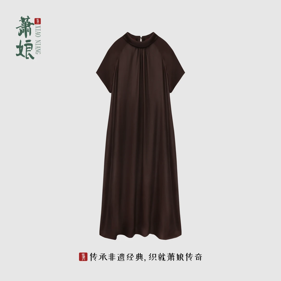 萧娘【馥香】红云纱短袖连衣裙新中式桑蚕丝气质女裙宽松长裙2851