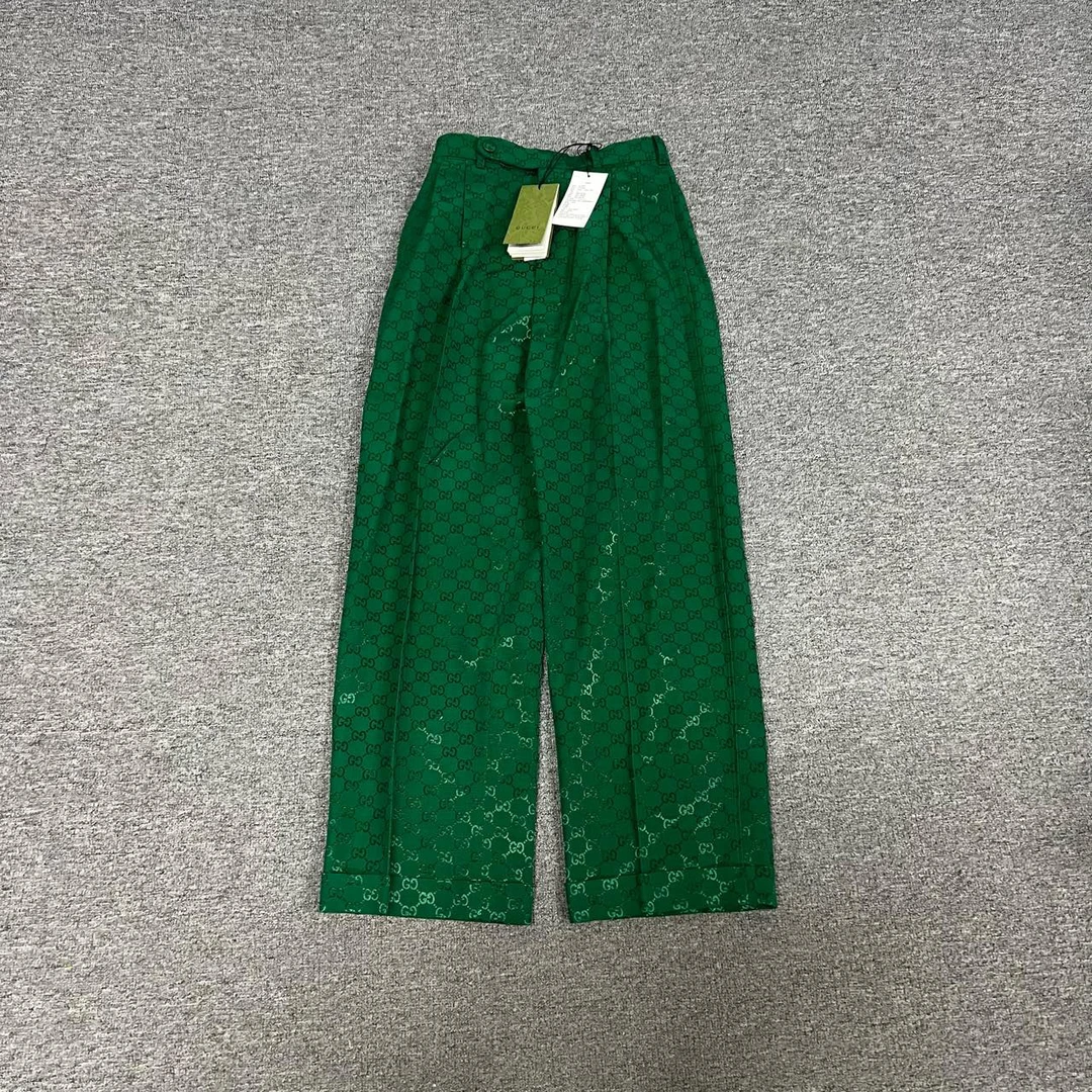 99新 GUCCI/古驰 绿色 满印 西装裤 阔腿裤 38码