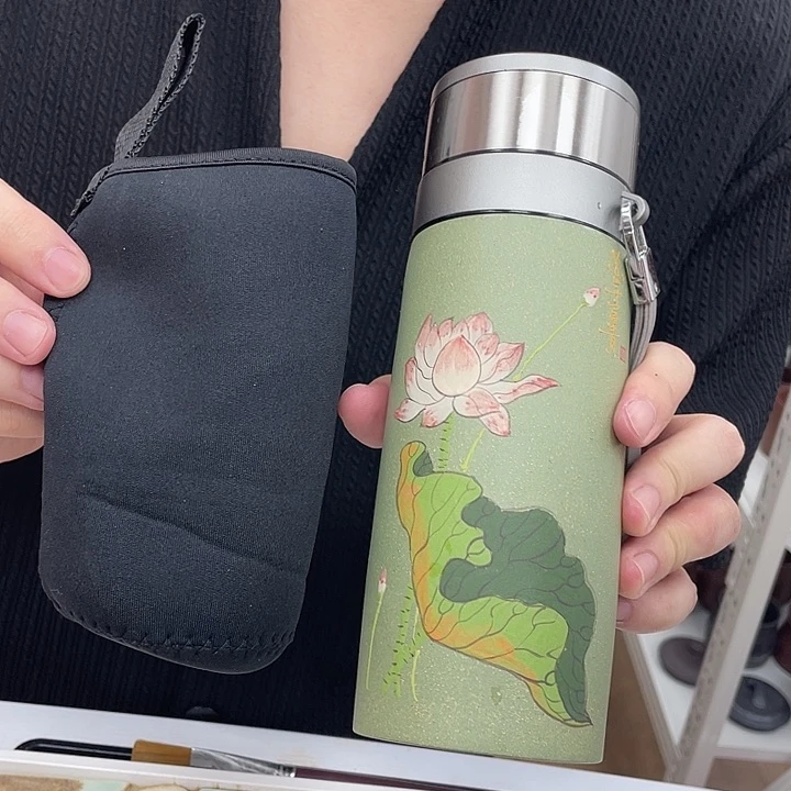 茶杯紫砂荷花彩绘豆青便携杯