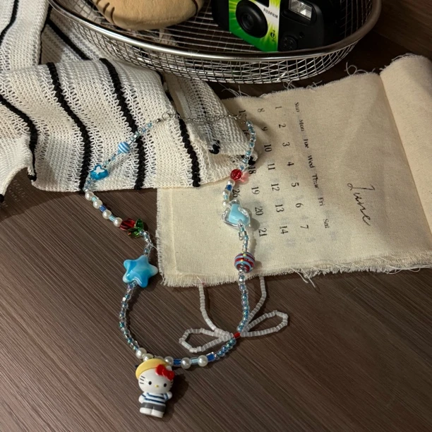 合金树脂项链 hellokitty串珠项链多巴胺彩色米珠锁骨链星星颈链