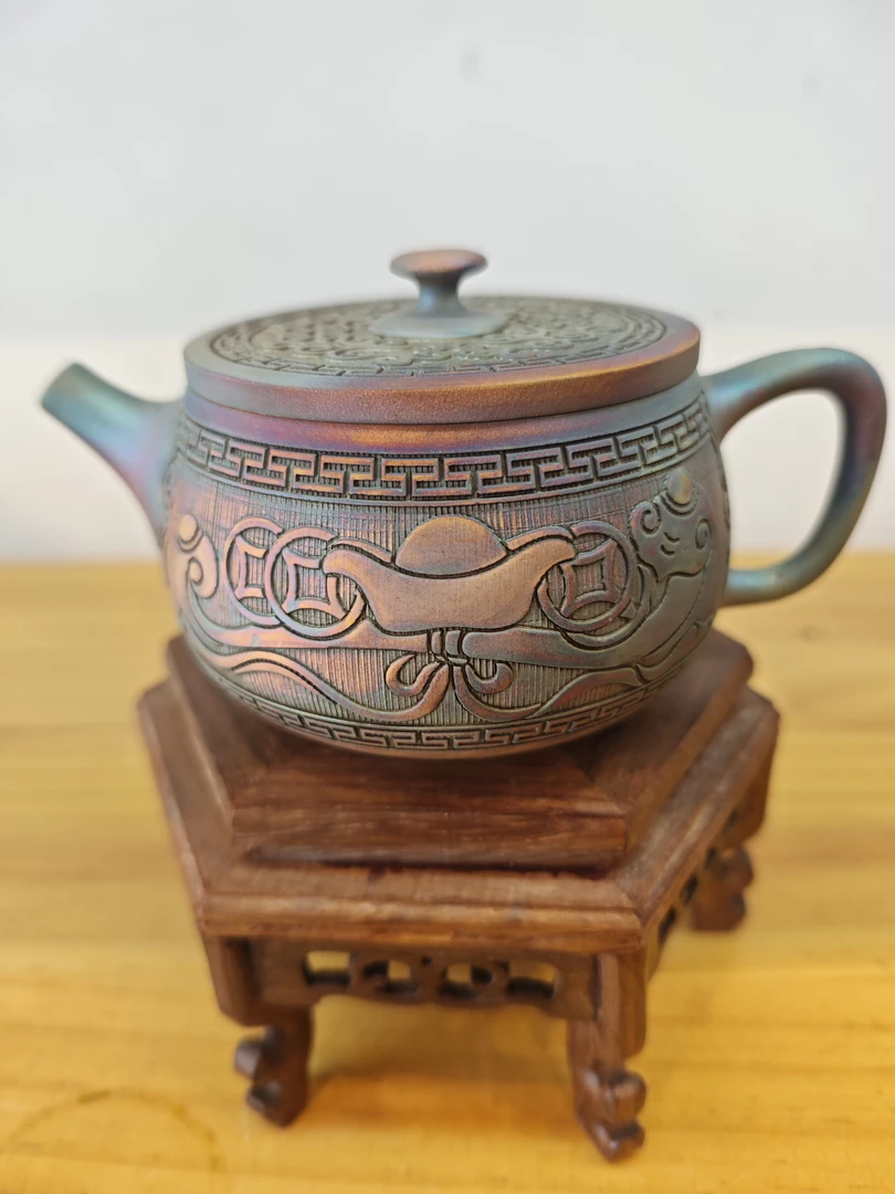 复古做旧999鎏银功夫茶具中式祥龙银茶壶家用白瓷茶杯壶承礼盒装