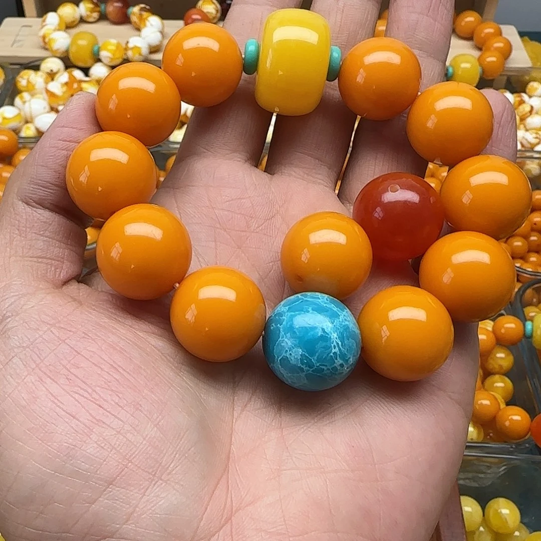 蒙***牛树脂非金属老蜜色素串搭配一条