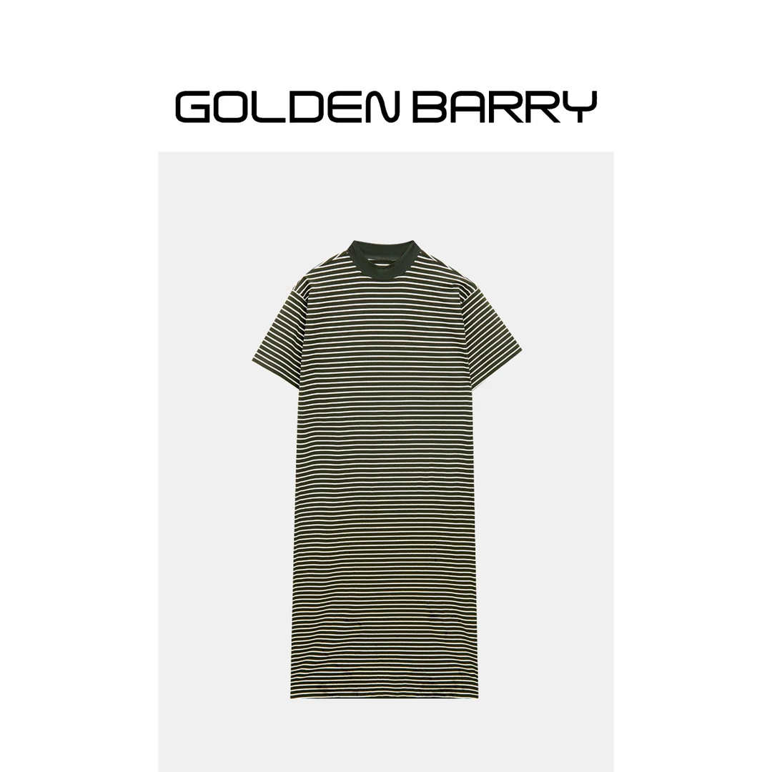 GOLDENBARRY【3.8专享】301277半高领落肩条纹连衣裙