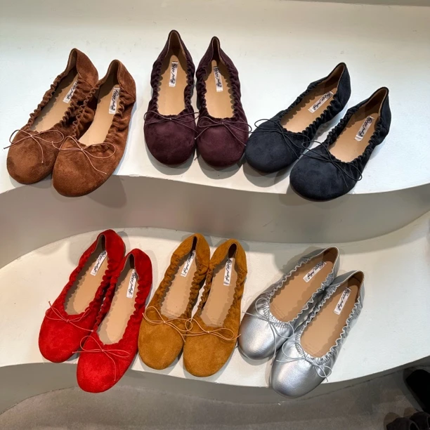 平底小红色蝴蝶结圆头浅口单鞋女2025春秋新款复古休闲法式通勤鞋