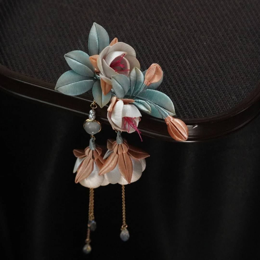 吊钟头饰绒花夹缠花国风简约高级款发簪旗袍配饰古典古风复古手工