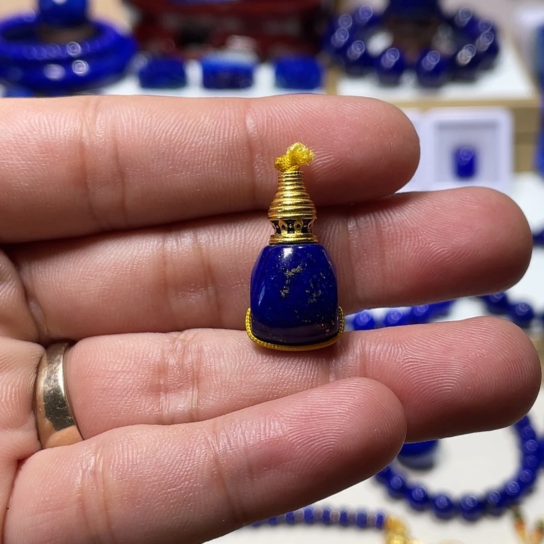 银S925镀金镶嵌青金石12mm三通（隐白少金）