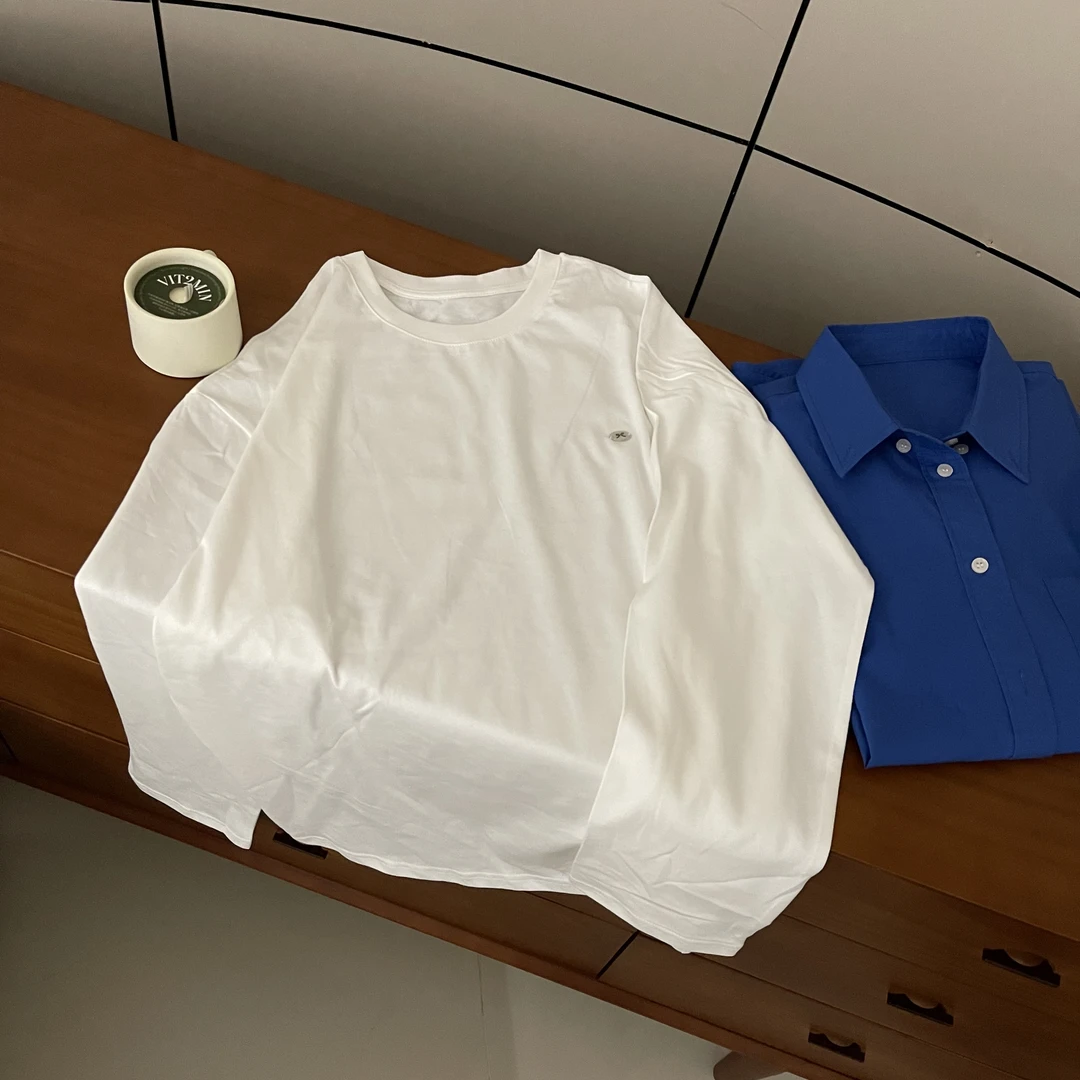 新款气质休闲韩版简约纯色长袖T恤T24681