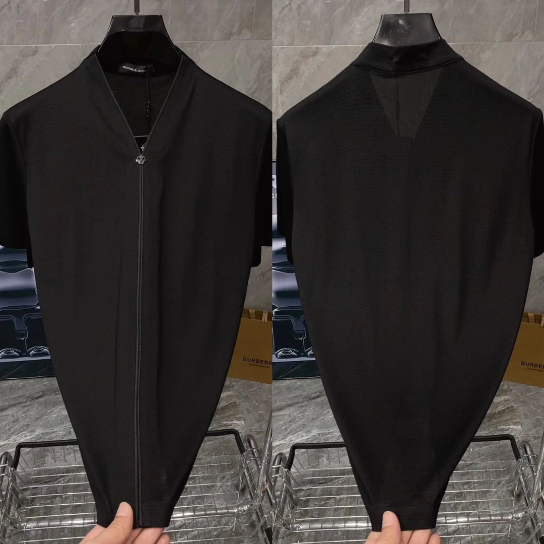 夏季新款男士轻奢时尚百搭桑蚕丝混纺V领短袖 761