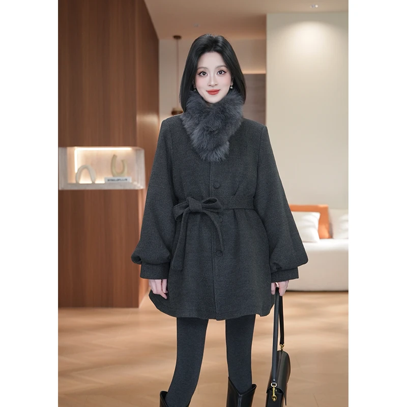 狐狸毛围脖90白鸭绒内胆长款收腰显瘦大衣外套女2025冬季气质款