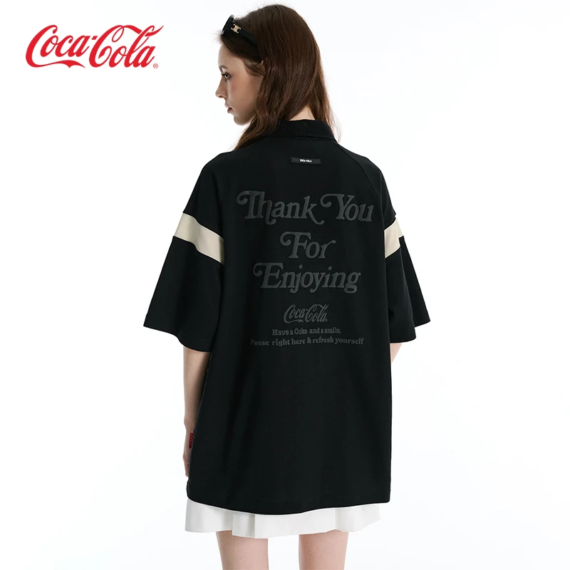 Coca-Cola可口可乐 夏季潮流宽松冰感珠地撞色美式插肩短袖polo