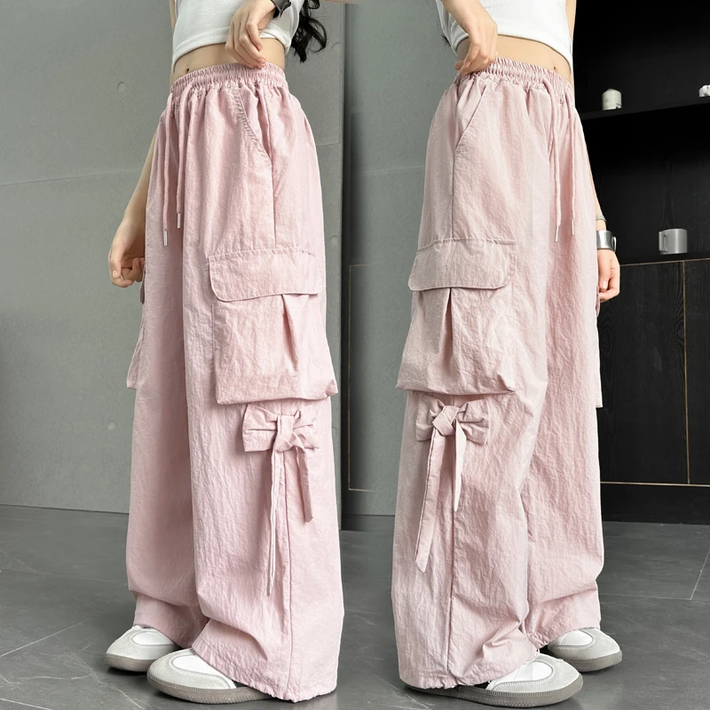 女童工装裤夏季薄款2025新款儿童夏天防蚊裤子大童爵士舞阔腿裤潮