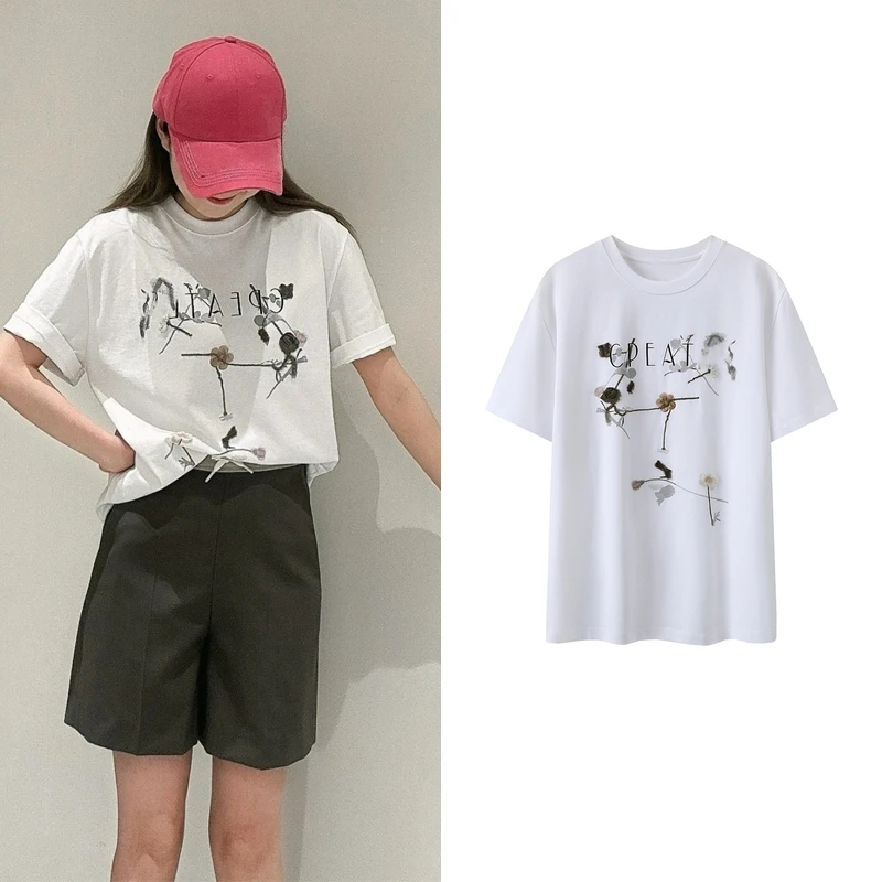 【T恤】短袖2025年夏季新款棕色印花短袖T恤上衣A6243