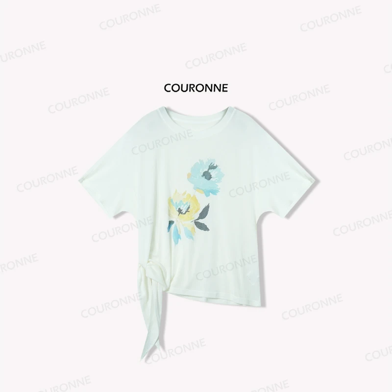 【双色花语】夏季新款2025艺术感花朵短袖T恤上衣洋气衣服女34357