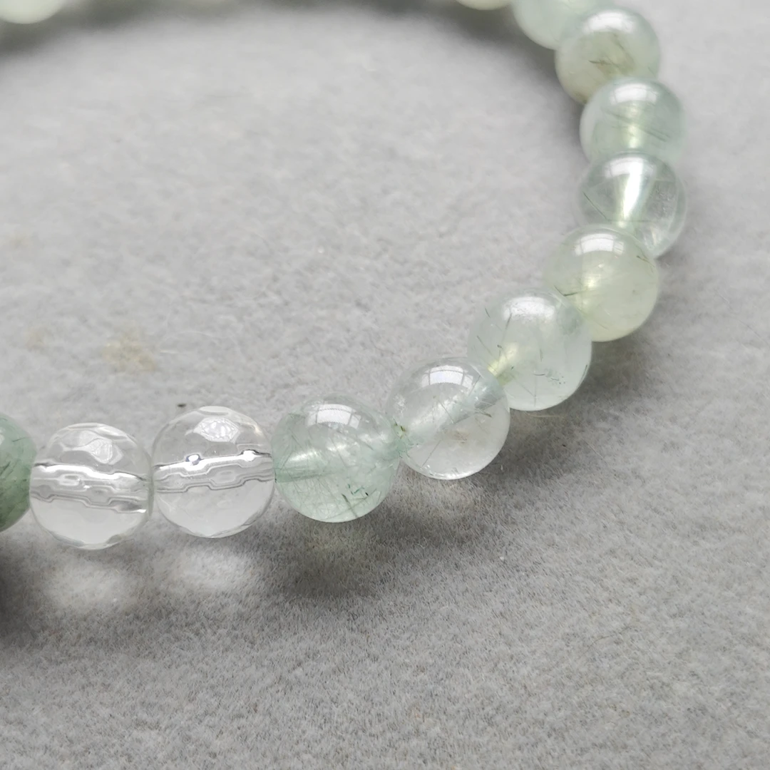 凫谣天然绿兔毛水晶方糖手链