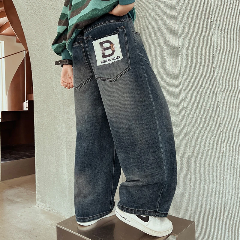 男童春装裤子2025新款中大儿童装春秋款牛仔裤男孩春季阔腿长裤潮