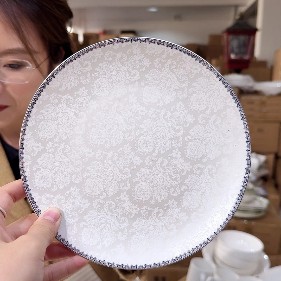 骨瓷高骨骨瓷8英寸20cm平盘2只外贸骨瓷