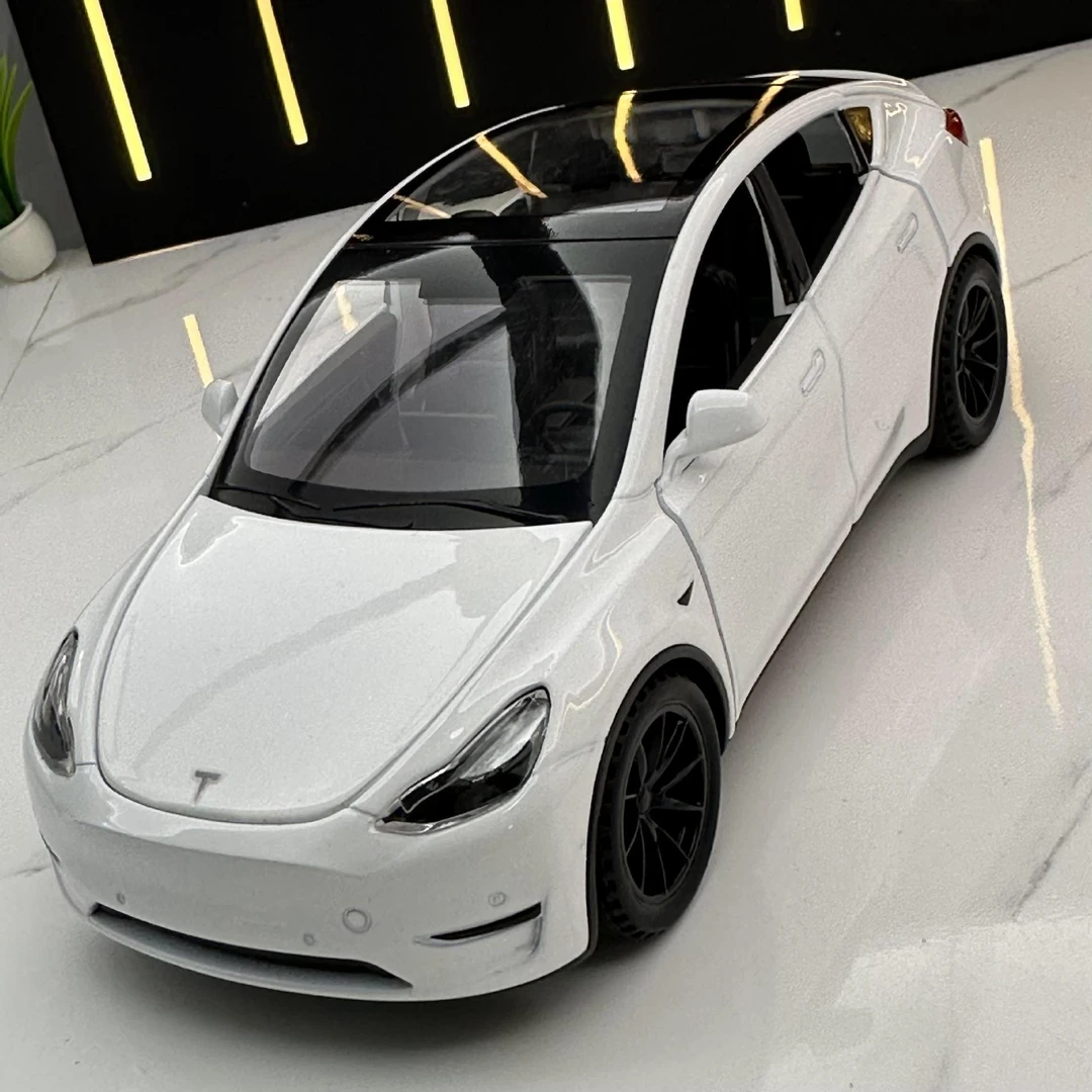 众源兴合金车模1:32新能源特斯啦ModelY回力玩具车音乐模型防尘盒