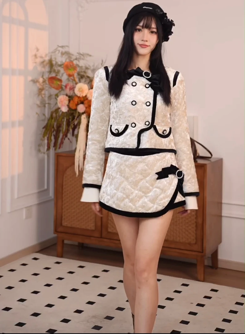 小香风娃娃领毛呢短款外套搭配独特好看穿搭 14414214A