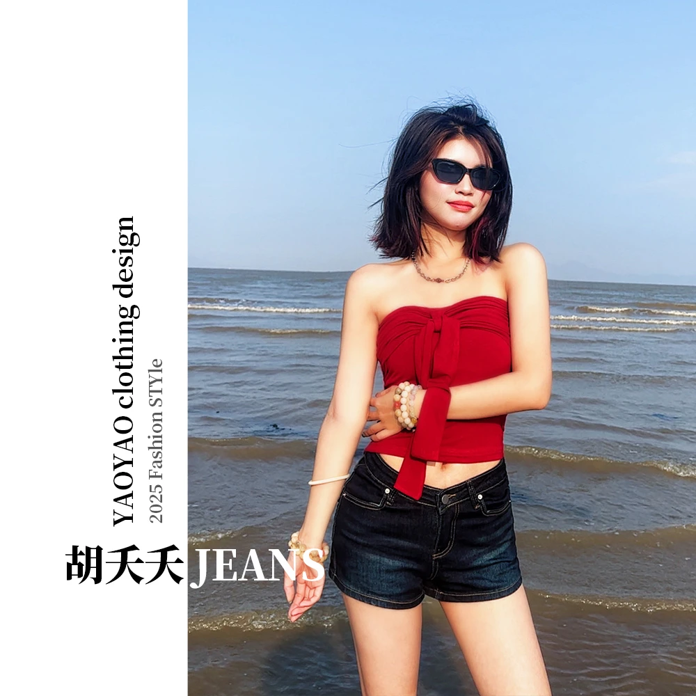 335夏季新款带丰胯垫深蓝色弹力中低腰牛仔短裤辣妹显瘦百搭短裤
