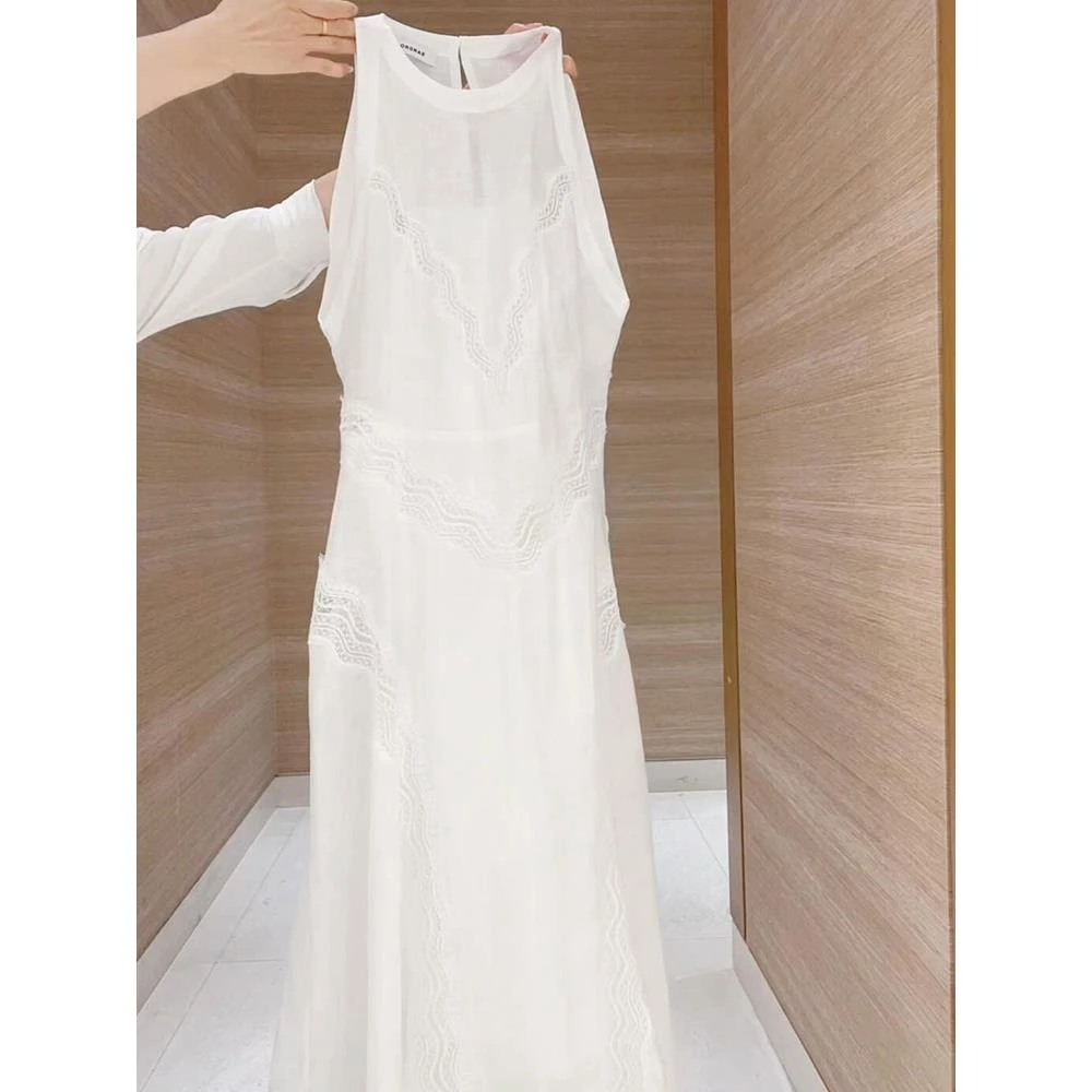 法式白色蕾丝无袖背心连衣裙女夏季新款优雅气质名媛收腰显瘦长裙