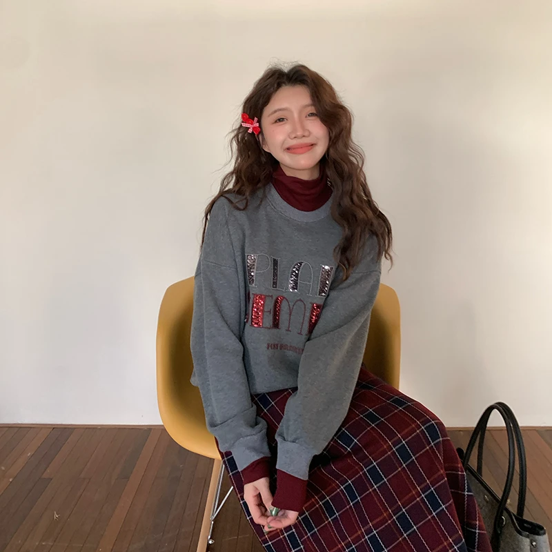 【小呆鸟专享】 CROWCAIM 镶钻字母高领拼接假两件卫衣 CC25007