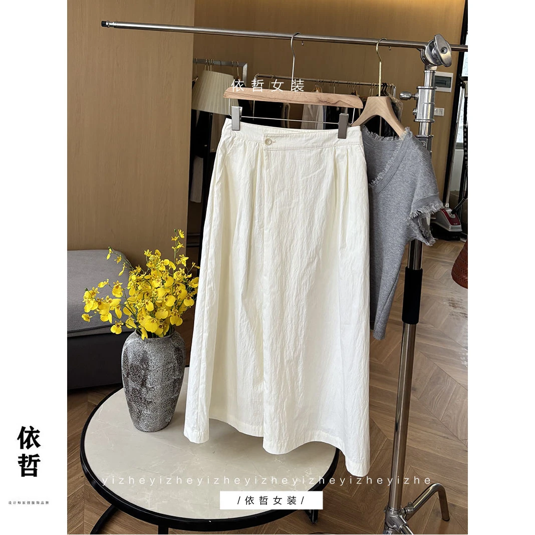 “”斜扣A字裙“”2519白色半身裙女显瘦时尚中长款A字裙
