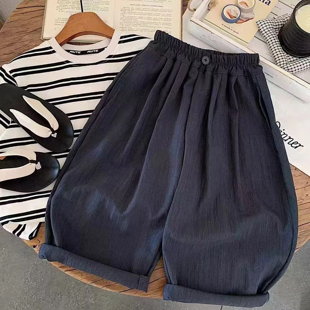 男童裤子夏季女童新款洋气九分裤直筒速干裤儿童阔腿休闲裤