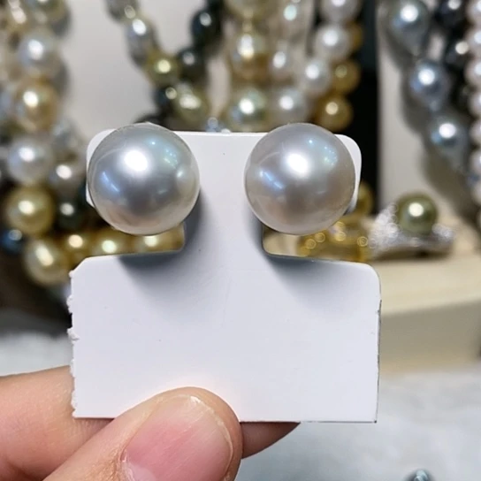 海水珍珠耳饰银S925镶嵌12.8