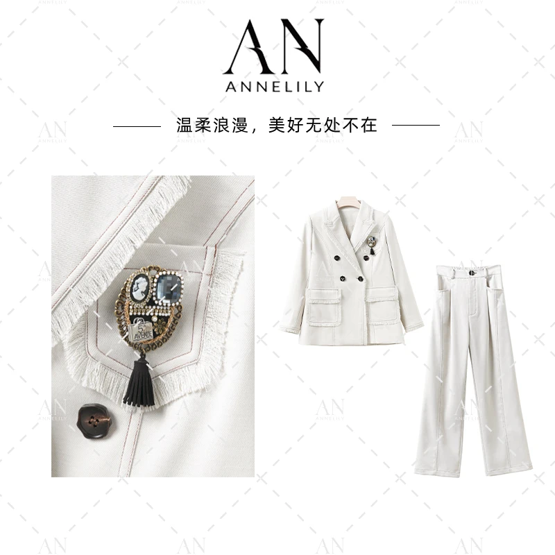 ANNELILY【言寓-甜】新款上新设计感休闲百搭气质长裤套装AT2502094