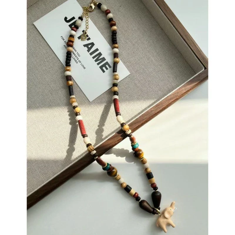 铜亚克力吊坠 春夏新款珐琅天然石彩色串珠项链饰品高级感小众吊