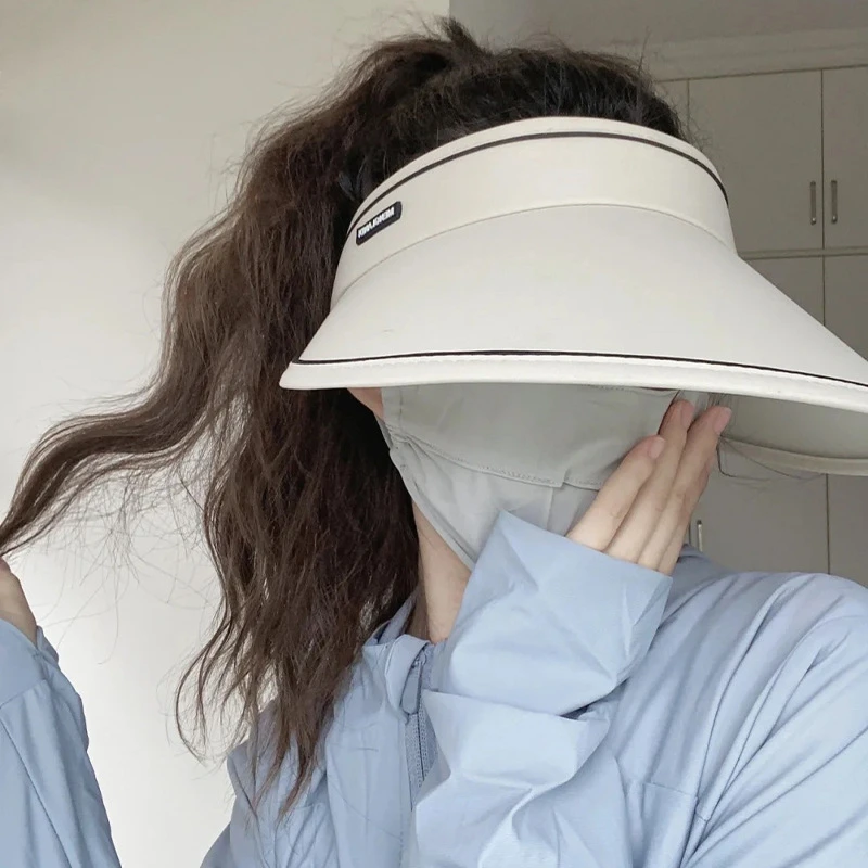 热卖2025新品夏季防晒大檐无顶帽UPF50清新甜美韩版防紫外线时尚