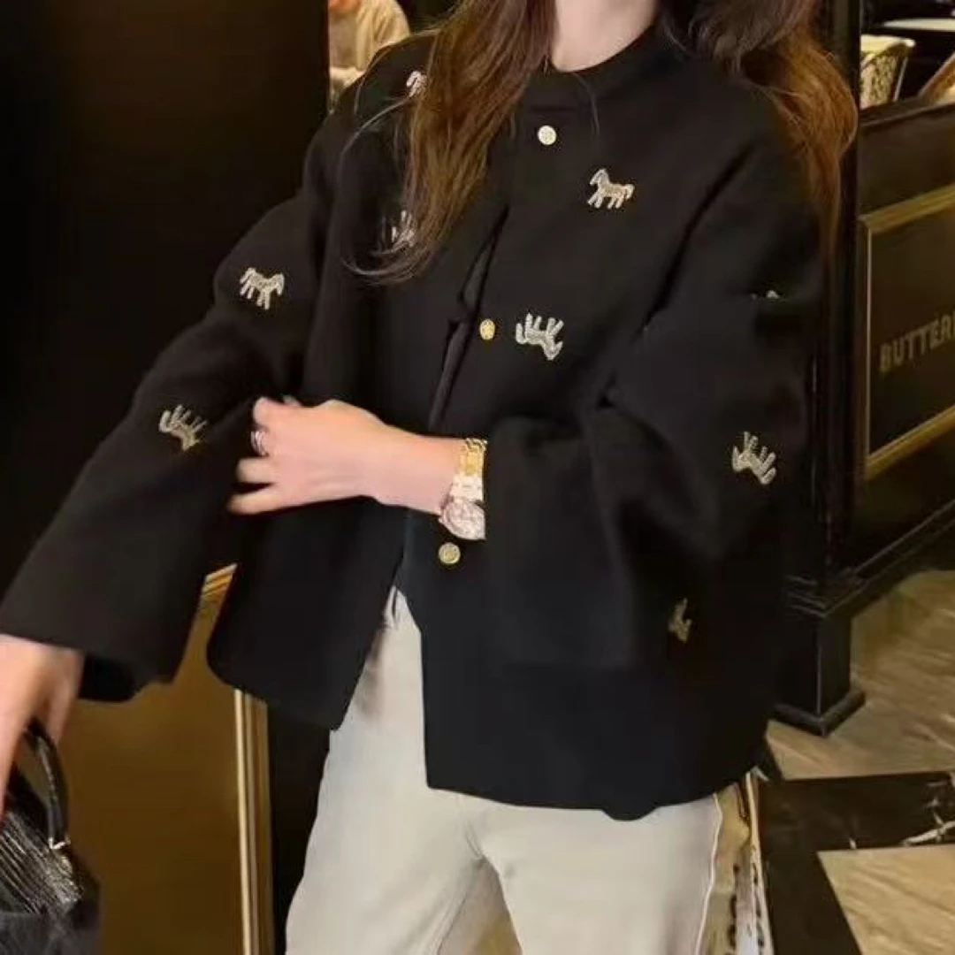 新中式国风圆领金印花上衣2026新款女马到成功 马上有钱上衣外套