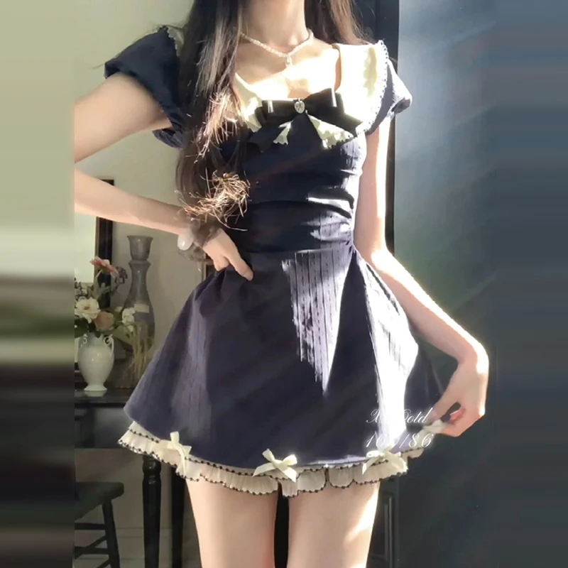 4350法式学院风粉色连衣裙子女2025秋新款小个子收腰a字蓬蓬短裙