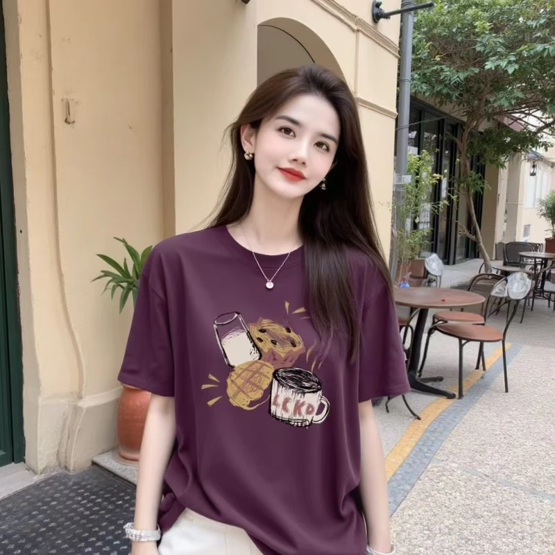 【午后红茶】纯棉气质时尚休闲百搭宽松短袖T恤显瘦圆领减龄夏季