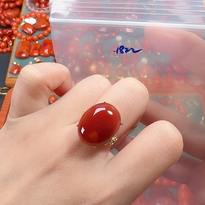 南红玛瑙银S925镶嵌戒指