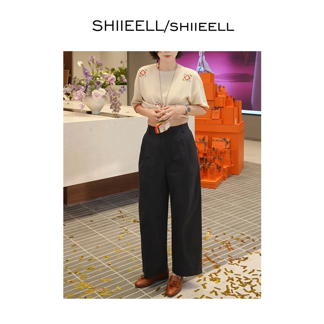 SHIIEELL现货 夏新款棉感舒适透气结构线九分轻软洋气休闲裤WL305