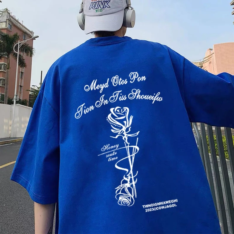 夏季纯棉短袖t恤男女同款宽松大码上衣美式潮牌小众设计感半截袖