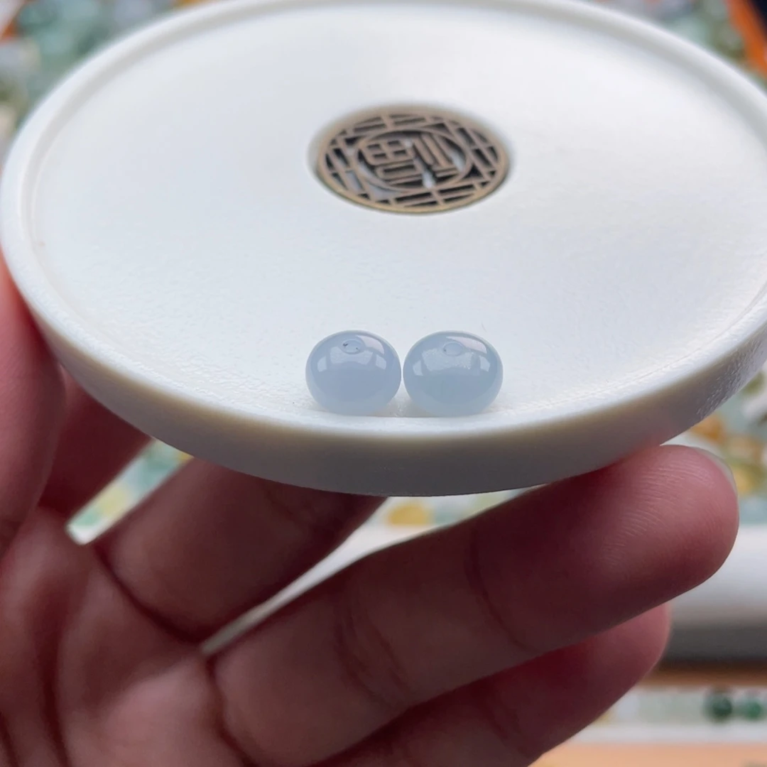 散珠翡翠天然缅甸翡翠a货蓝紫一对7+