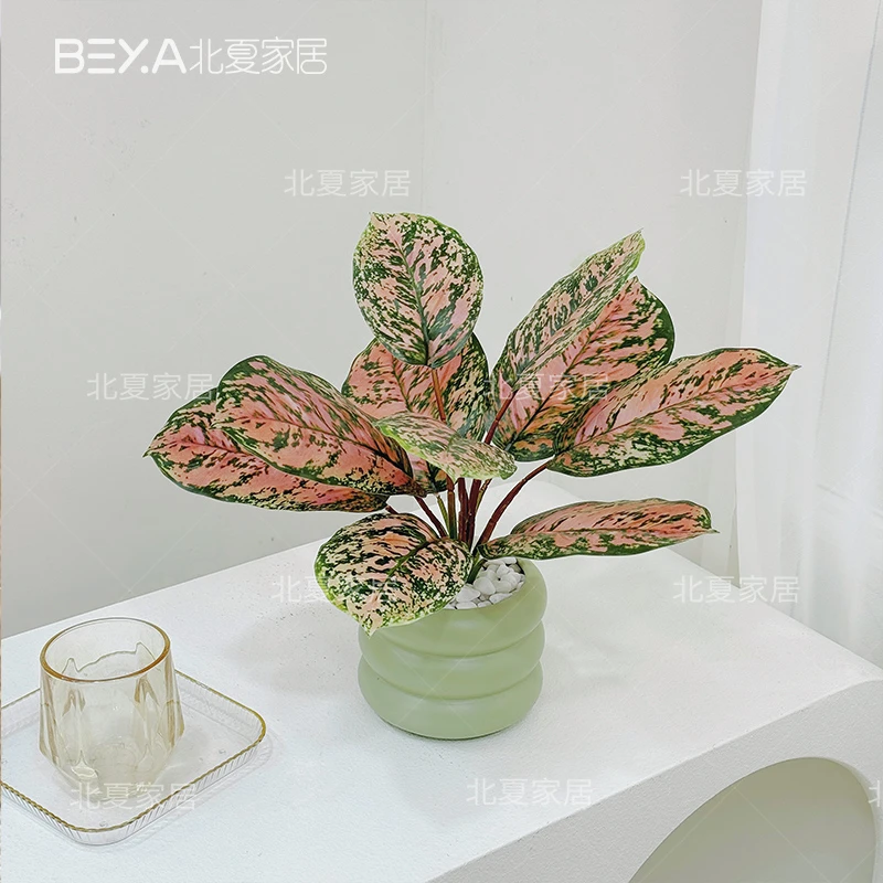 北欧仿真小盆栽如意皇后花盆栽吉利红桌面摆件室内仿真花装饰品