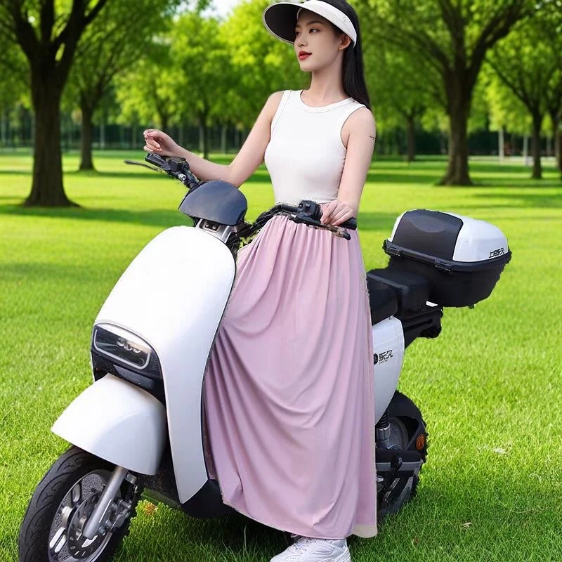 冰丝防晒裙电动车防晒裙一片式卡扣防走光半身裙长款护腿部神器夏