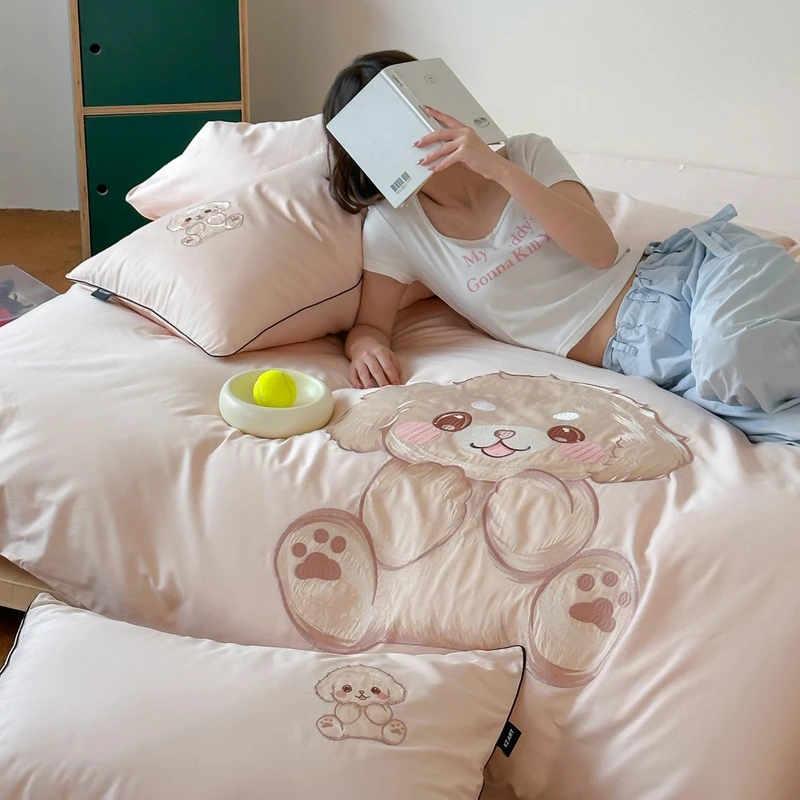 全棉纯棉四件套1床品套件100%贴布绣绣花60支床单被套被罩三件套