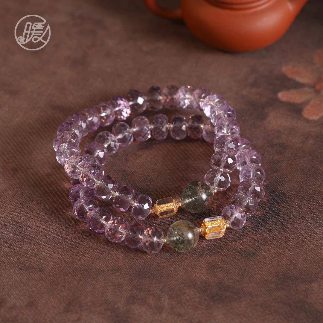 单圈切面紫水晶手串搭配幽灵路路通手链F5359多样性发一