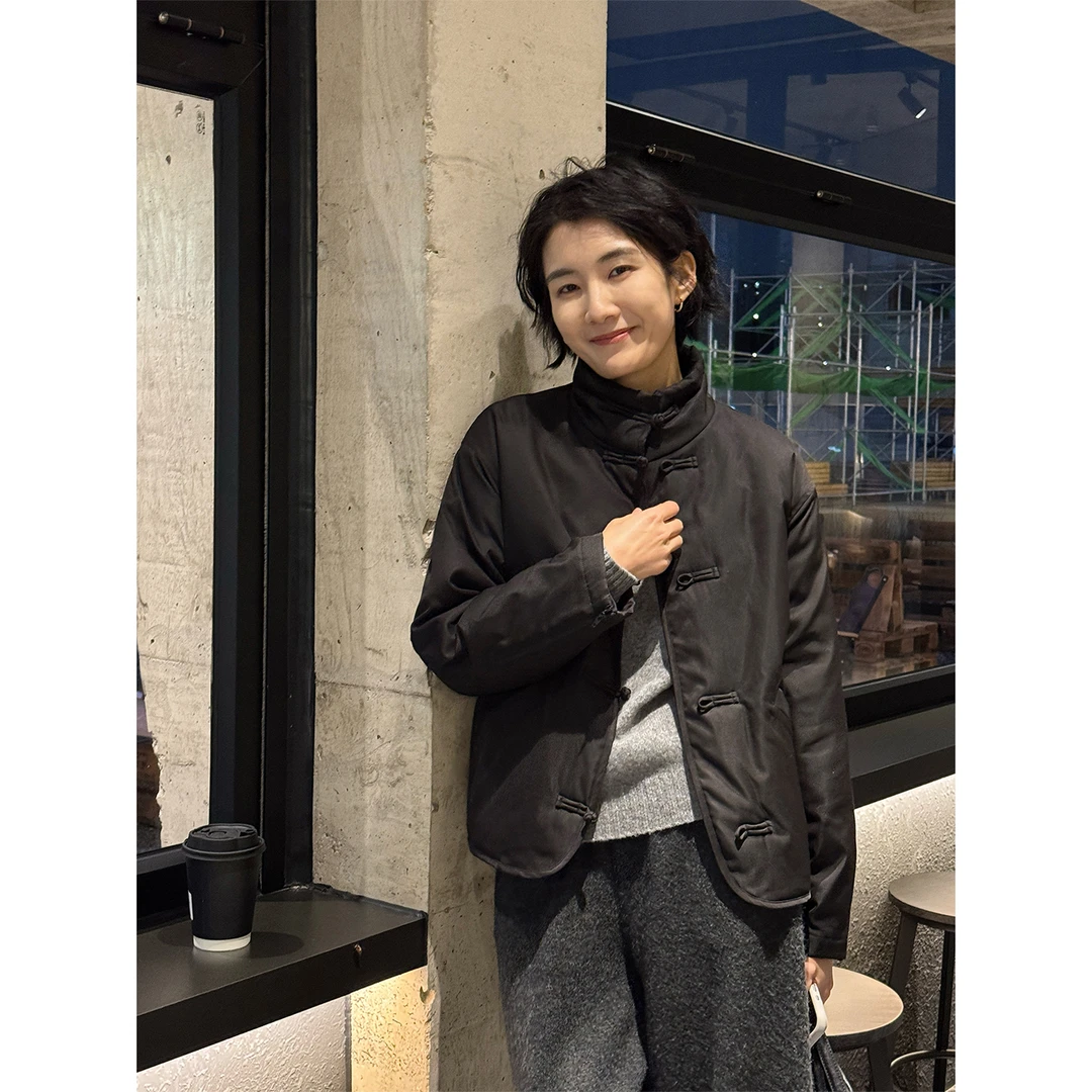 LANGQING 宽松立领盘扣双口袋新中式棉服47511#